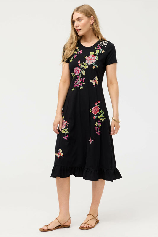 Johnny Was ELBOW SLEEVE RUFFLE DRESS